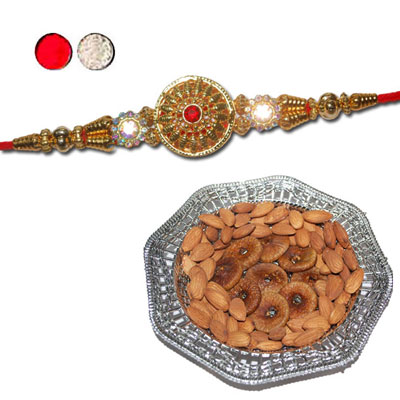 "Rakhi - FR- 8370 A (Single Rakhi), Dryfruit Thali - RD900 - Click here to View more details about this Product